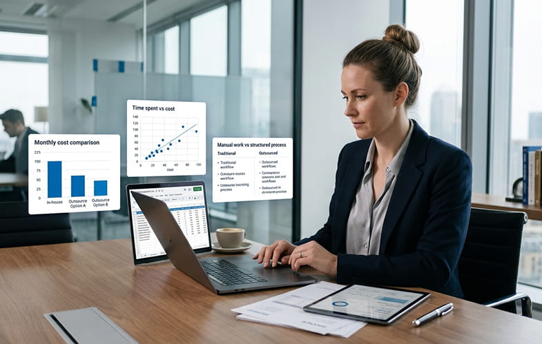 accounting outsourcing cost analysis with financial data and business reporting