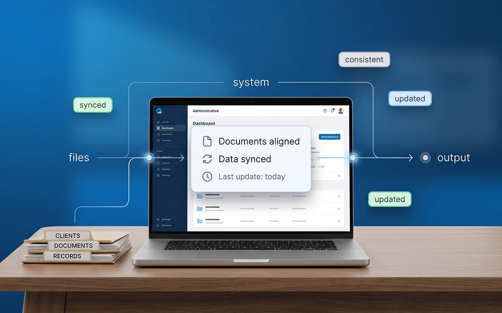 centralized admin system with synced files, aligned documents and real-time data updates