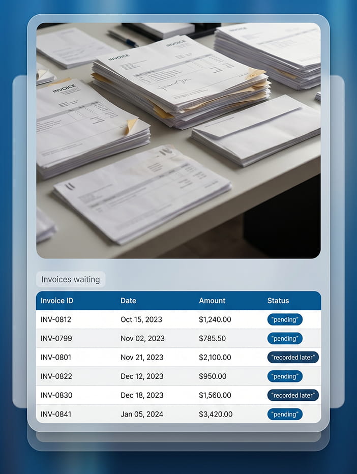 invoice processing delays with invoices waiting to be entered and financial data backlog